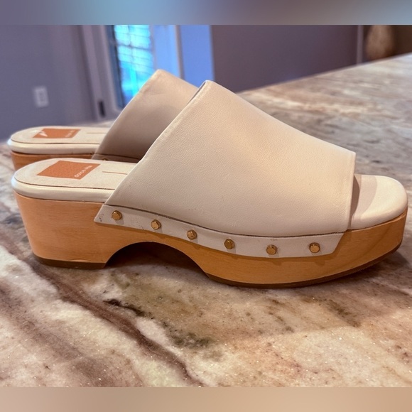 Women’s DOLCE VITA Dorado white leather wooden clog sandals- Size 7.5 - Picture 6 of 10